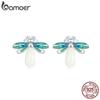 Bamoer, стерлингового серебра 925 пробы, светящиеся серьги-гвоздики в виде светлячка, синяя эмаль, серьги с насекомыми для женщин, вечерние ювелирные изделия, подарок