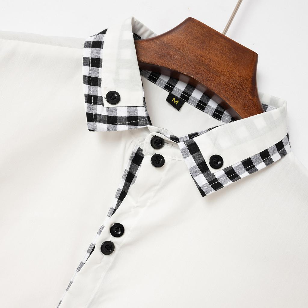 Camel Spring and Autumn New Fashion Men's Fashion Check Color Block Business Slim Fit Casual Shirt Embroidered Brand Long Sleeved Shirt