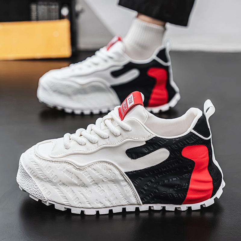 Мужские модные кроссовки в стиле 'Dad Shoes' из тисненой кожи с толстой амортизирующей подошвой на весну 2025 года