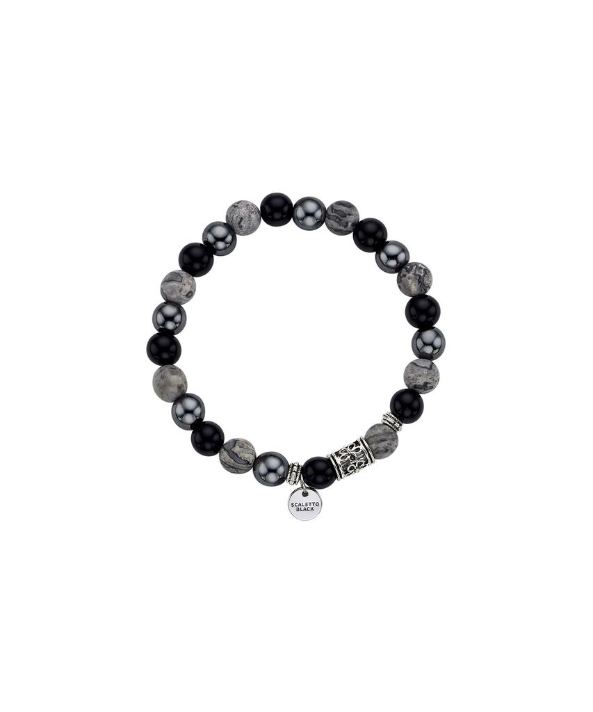 Scalettoblack Scb099 [Хирургическая сталь] Браслет с черным и серым драгоценным камнем