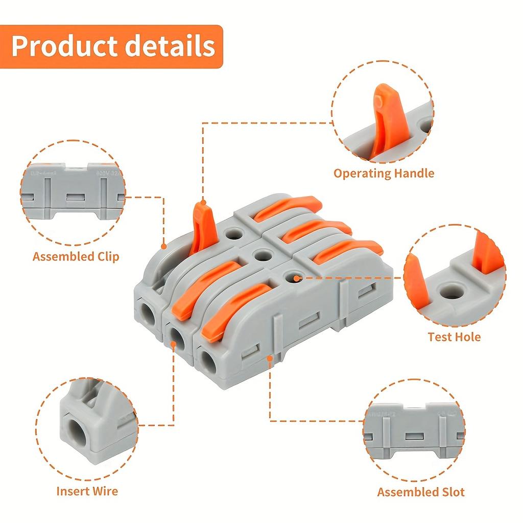 Рычажные соединители проводов, комплект из 50 линейных соединителей проводов для быстрого подключения, компактных электрических соединителей Push-in Splicing