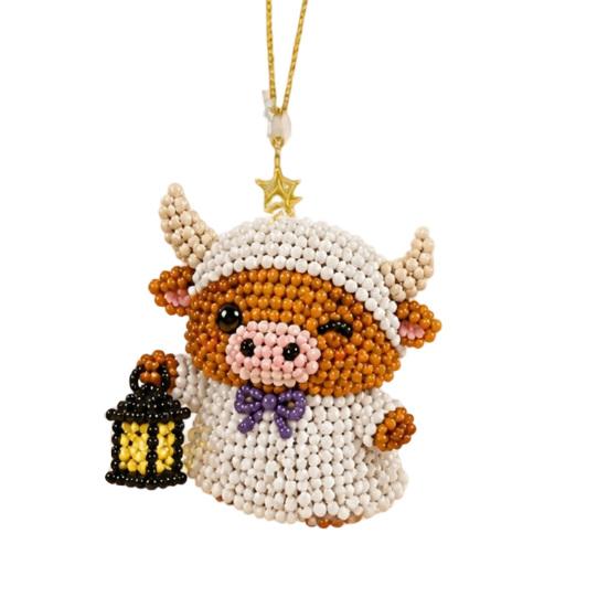 Yousheng 3D Beaded Animal Kit,Cute Tiny Highland Cow Beading Kit with Colorful Embroidery Beads And Instructions,Handmade Bead Art Craft for Beginners