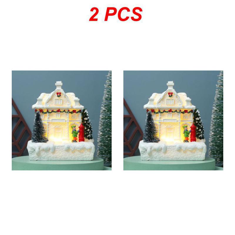 Resin Rotating Christmas Village House Statue Lighted Music Snow Village Desk Ornaments New Year 2024 Christmas Decoration