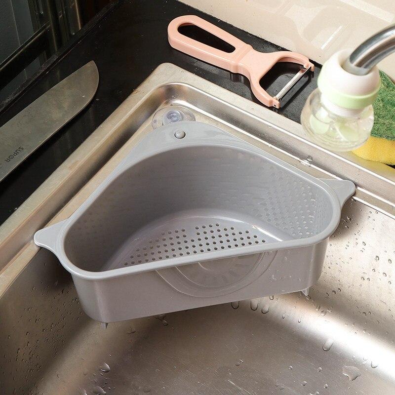 Multifunctional Corner Sink Drain Rack Shelf Suction Cup Sink Strainer Drain Basket Bowl Sponge Holder Kitchen Organizer Storage