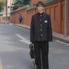 Мужской повседневный костюм Zhongshan с воротником-стойкой в японском стиле — дизайн в стиле колледжа