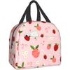 Cute Strawberries and Flowers Lunch Bag Reusable Lunch Box Work Bento Cooler Reusable Tote Picnic Boxes Insulated Container Bags
