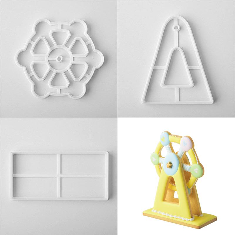 3Pcs/Set 3D Ferris Wheel Cookie Cutter Fondant Cake Baking Tool Mold Cake Decor Embossed Molds Baking Pastry Mold