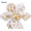 7 Pcs White Flowing Sand White Number Sharp Edge Dice Polyhedral Dice Suitable for RPG Board Game