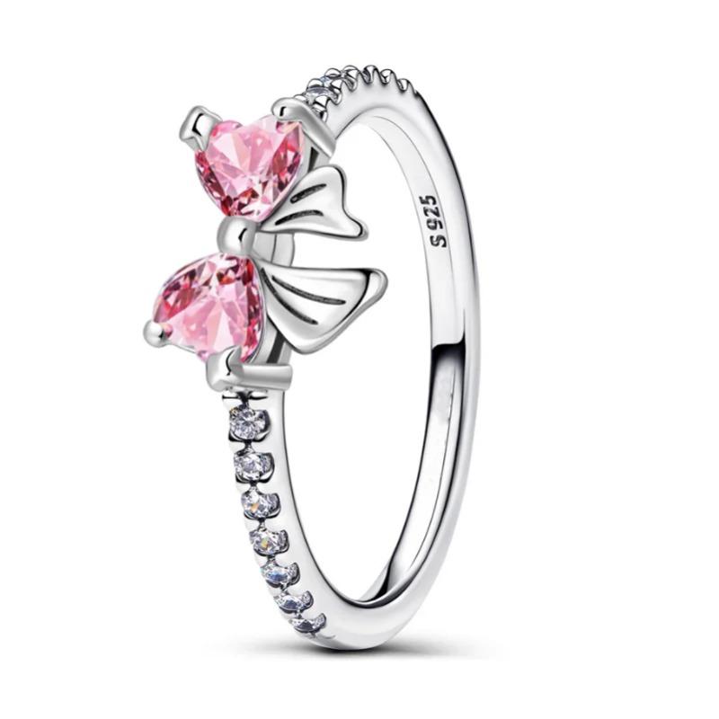 Original 925 Silver Love Key Butterfly Pendant Necklace Luxury Bow Flower Pearl Elegant Ring Jewelry Set Valentine's Day Gift