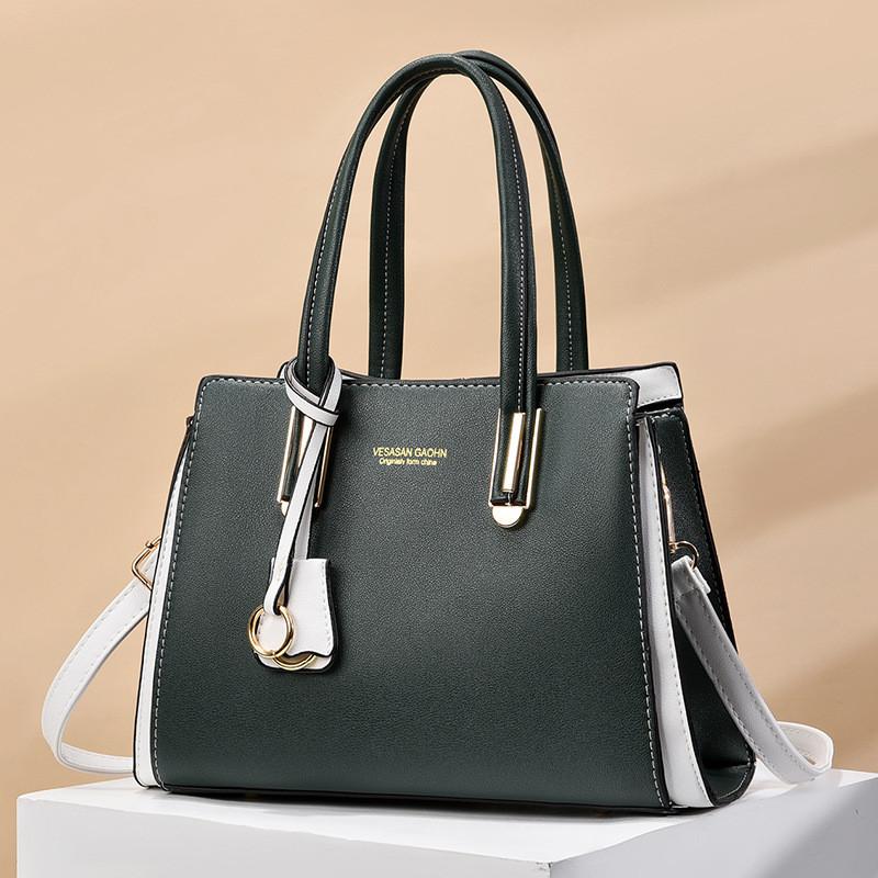 Fashionable Pu Leather Mom Tote Bag Stylish Color Block Design Versatile Medium Size Handbag With Soft Handles For Everyday Use