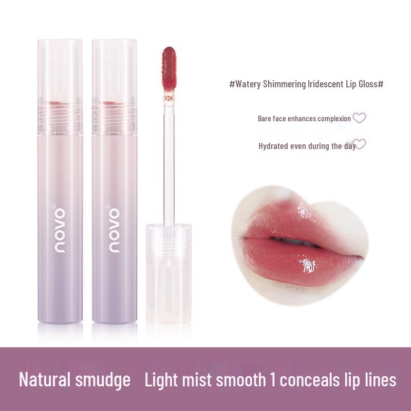 NOVO5821 Водяной Кристальный Переливающийся Блеск для Губ: Увлажняющая, шелковистая, легко наносимая формула улучшает цвет лица и осветляет