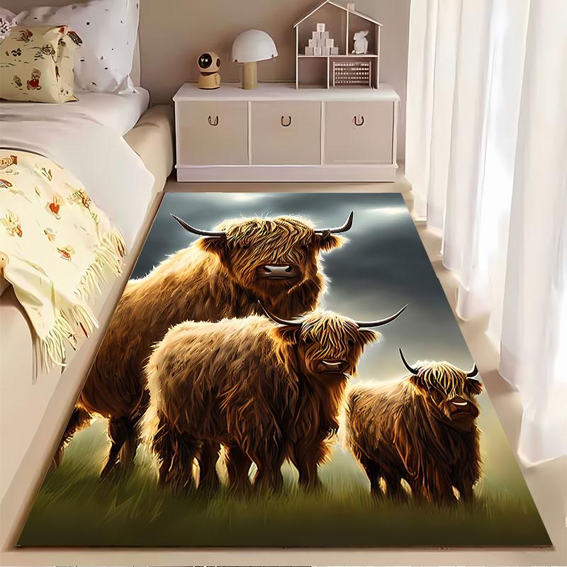 Highland Cows Nature Artwork suitable as a non-slip mat for the living room or bedroom sofa