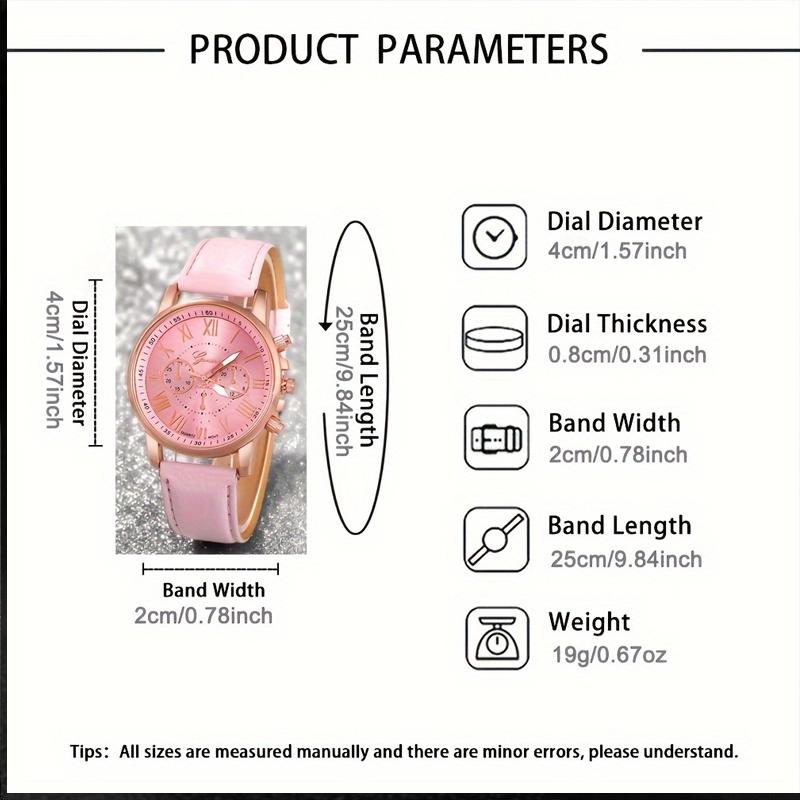 3 шт. Элегантные женские часы Roman Quartz - модный круглый циферблат с ремешком из искусственной кожи, идеальная идея для подарка