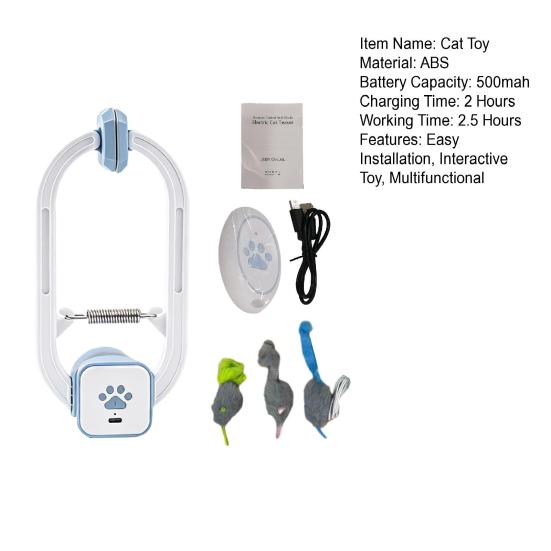 Подвесная игрушка для кошек в дверной проем, электрическая интерактивная вращающаяся дразнилка с перьями, эластичная веревка, виляющая, подпрыгивающая плюшевая мышь для кошек, для упражнений, снятия скуки