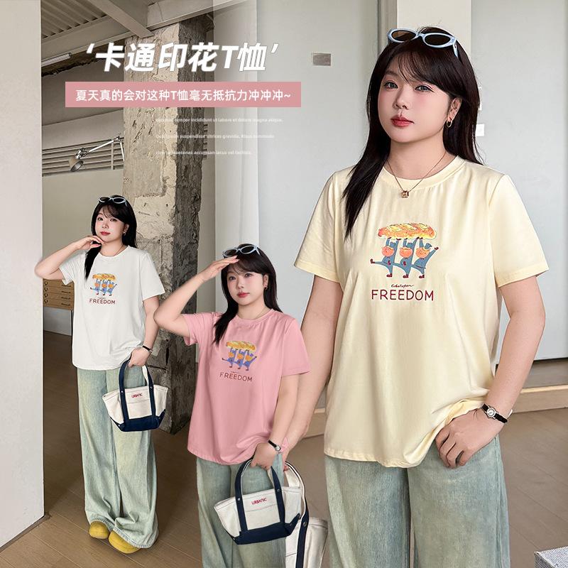 Large size women's clothing fun pattern printing crew neck short-sleeved T-shirt summer new loose top 232138