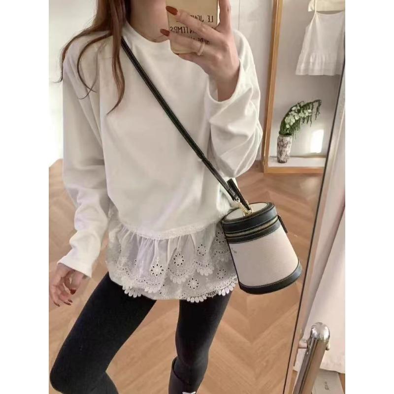 Lunke Back Bag Collar Lace Splicing Bottoming Shirt New Mid-length Large Size Women's T-shirt