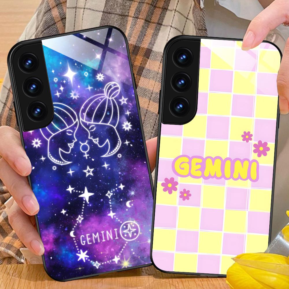 Чехол для мобильного телефона со знаком зодиака Близнецы для Samsung Galaxy S26 S25 S24 S23 S22 S21 S20 Note20 Plus FE Ultra Стеклянный Цветной Чехол