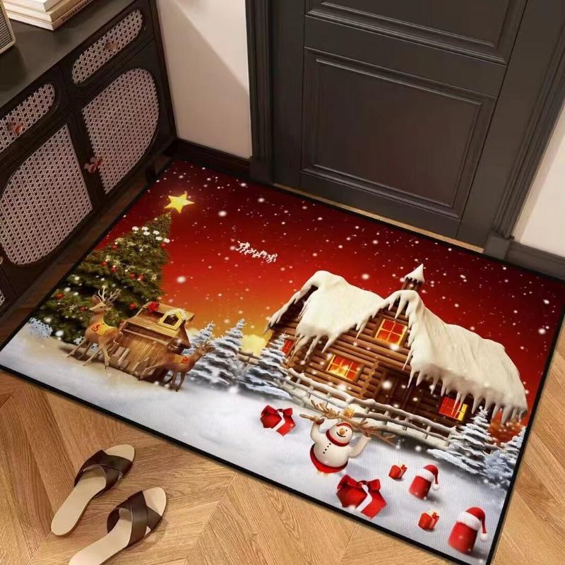 Merry Christmas Pattern Mat Outdoor Non-slip Easy To Clean Cat Rug Resistant Doormat Washroom Entrance Decor Washable Carpet