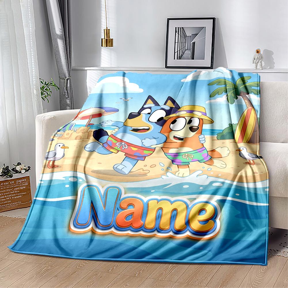 Bluey's Colorful Adventure Personalized Name Blanket Cozy Personalized Blanket Soft & Cozy Versatile for Nap Couch Picnics Chair