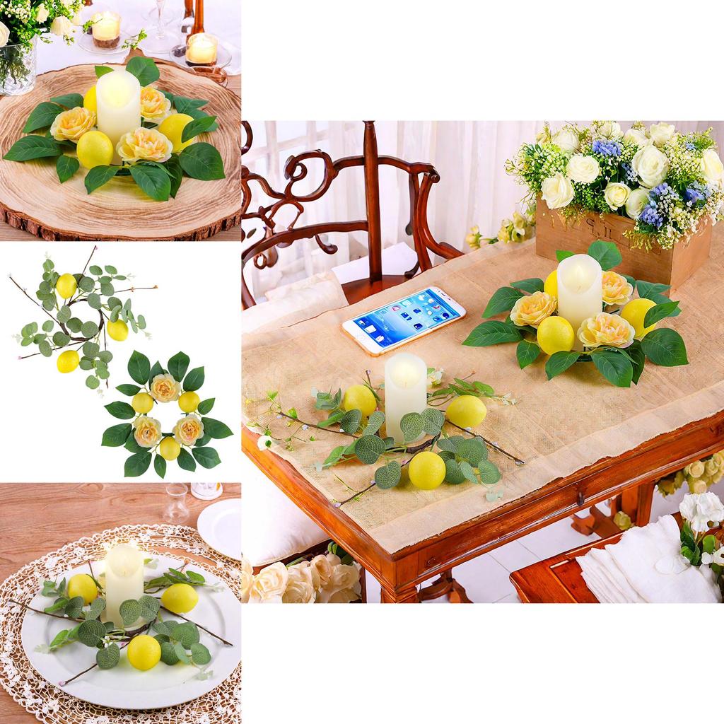 Faux Flower Candle Ring With Realistic Design For Seasonal Home Decor