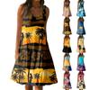 Women's Summer Casual Round Neck Sleeveless Loose Beach Skirt Fashion Print Dress