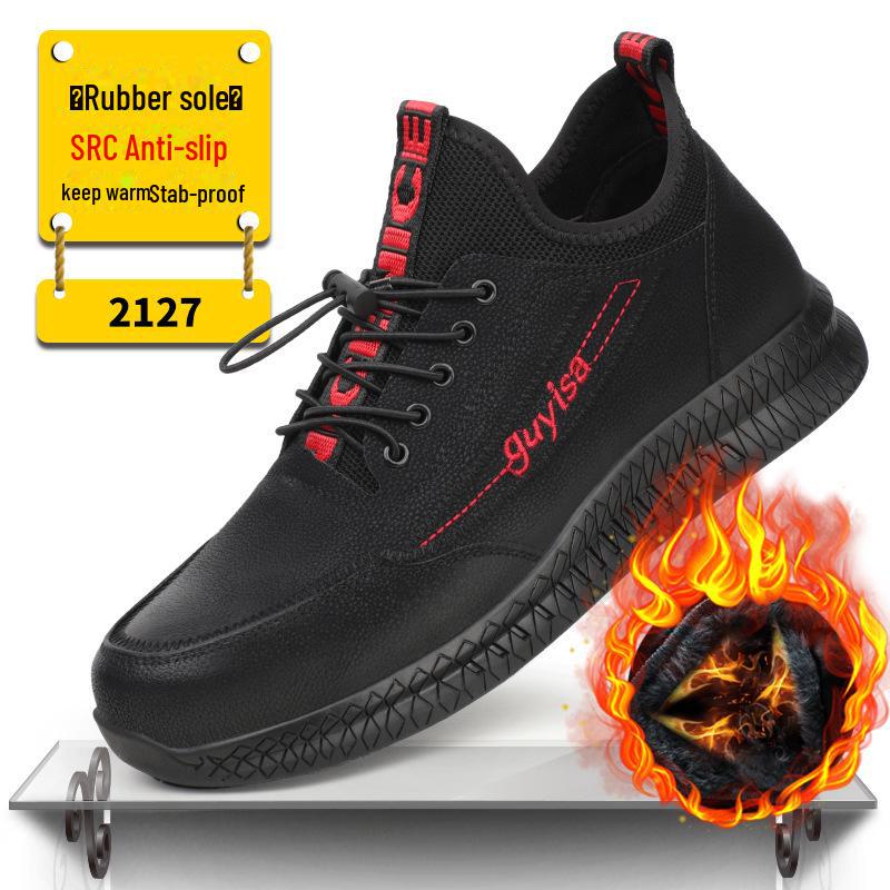 Men's High-Top Waterproof Winter Safety Shoes - Anti-Smash, Anti-Puncture, Velvet & Cotton Lined