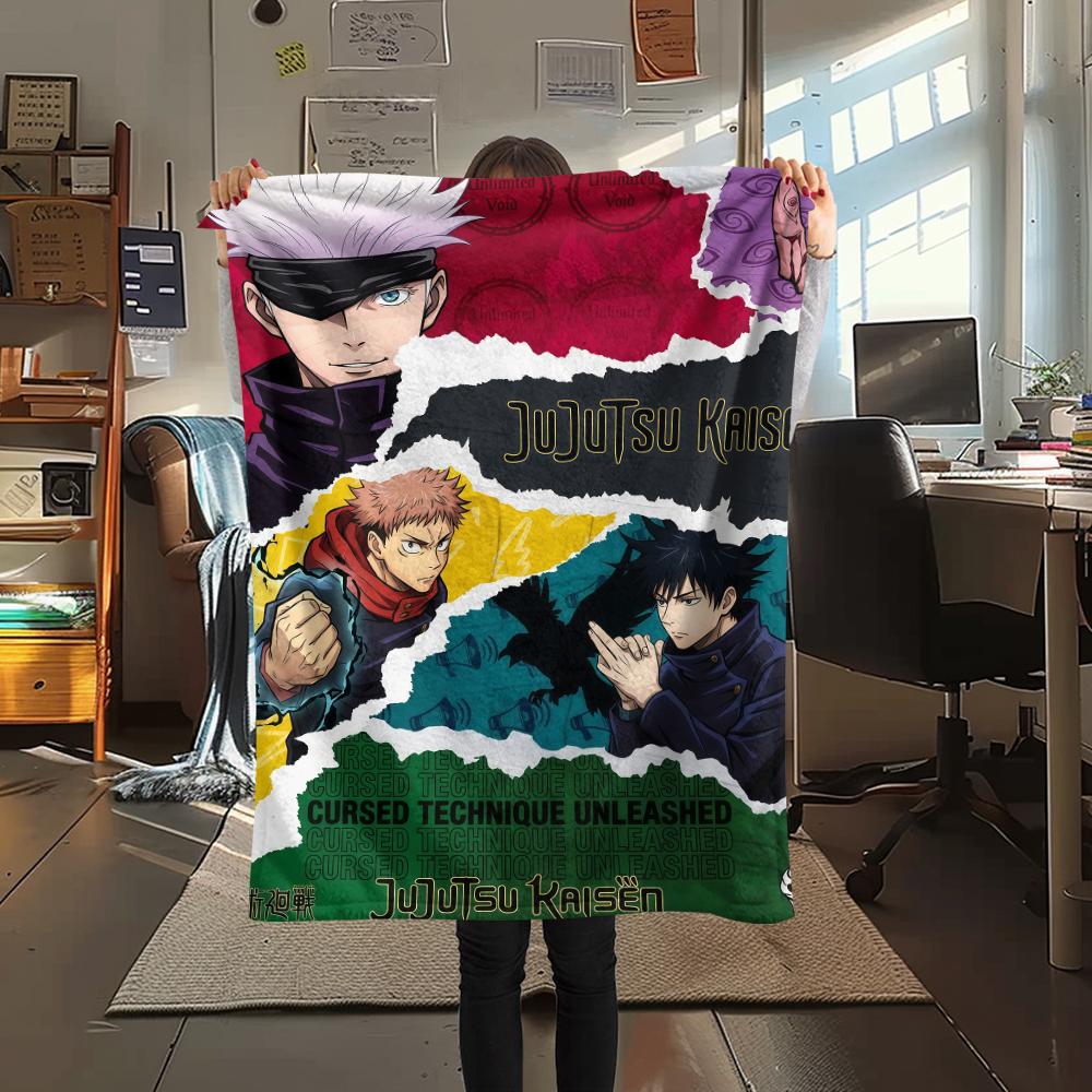 Spliced Jujutsu KaisenPrint Flannel Blanket, High quality Comfortable for All Seasons, Home Decor, Warmth and Comfort