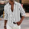 Мужская рубашка на весну и осень с отложным воротником и полосатыми рукавами с принтом, длинный цветной однобортный свободный кардиган, деловой топ