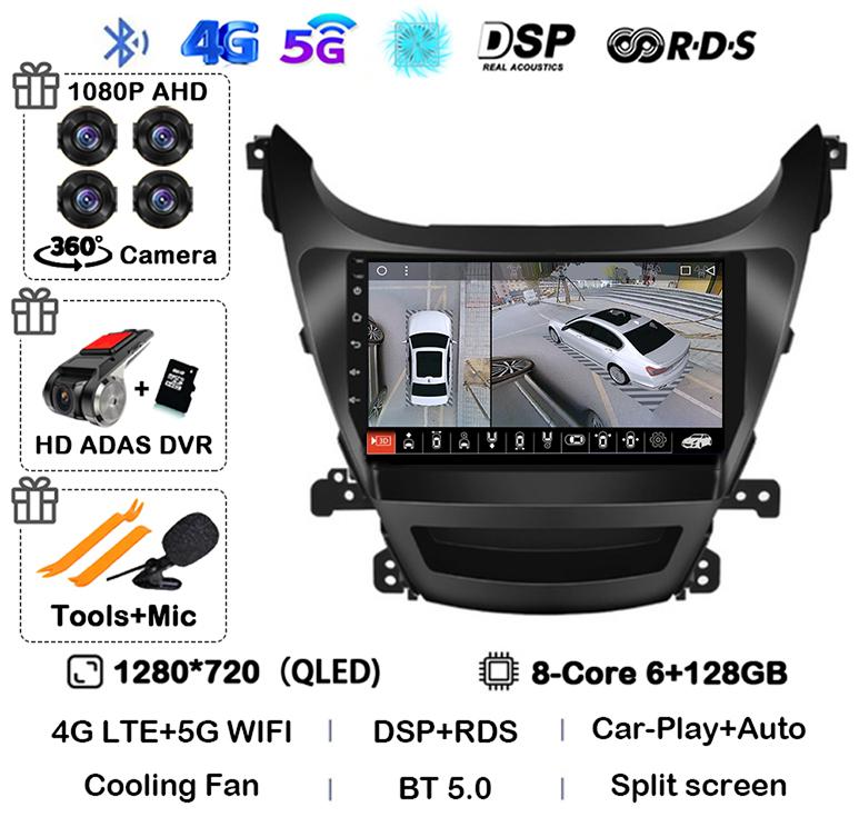 Android 14 Автомагнитола Carplay Auto для HYUNDAI ELANTRA 2011 2012 2013 2014 2015 2016 Мультимедийный стерео видеоплеер GPS 4G WIFI