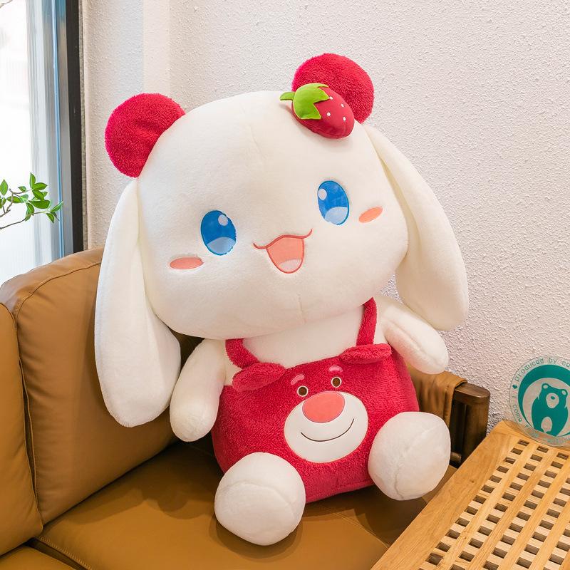 Strawberry Rabbit Doll Rabbit Plush Toy Little White Rabbit Doll Girl Sleeping with Pillow for Birthday Gift