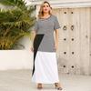Summer Plus Size Women O Neck Contrast Striped Loose Short Sleeve Long Dress XL-4XL