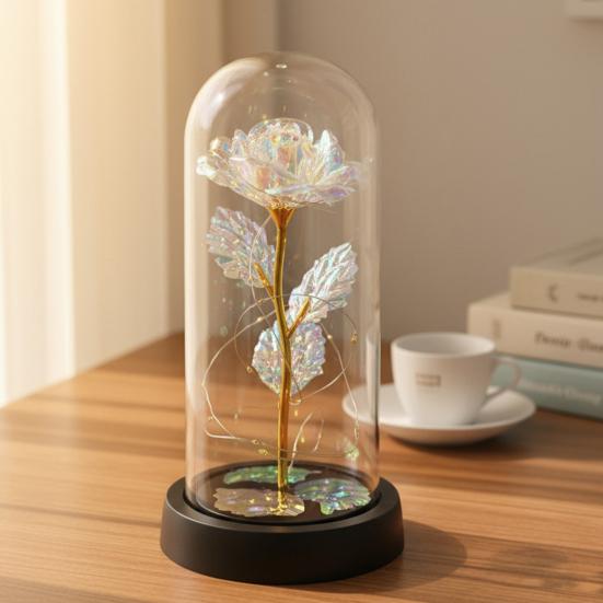 Preserved Rose In Dome with LED Light Artificial Eternal Rose Flower Gifts for Her Mom Women Valentine's Day Mother's Day Christmas Birthday Gift