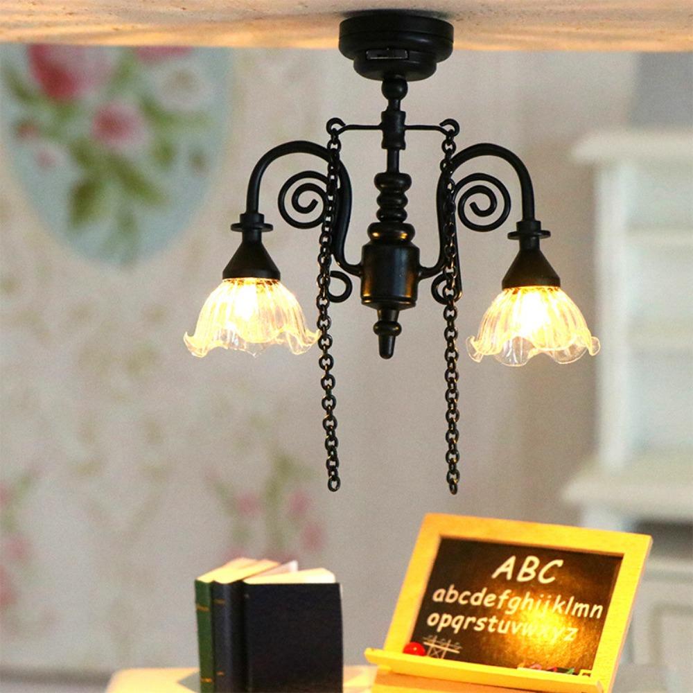 Mini Dollhouse Colored Glass Lamp 1:12 Ceiling Lamp Chandelier Doll House Accessories