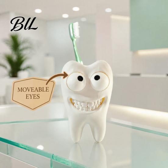 Fun Dental Clinic Supplies 3D Printed Smiling Tooth Toothbrush Holder, Funny Desk Figurine, Small Sculpture Creative Shaped Storage Stand for Bathroom
