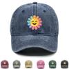 Smiling Face Flower Print Snapback Sun Hat, Sports Hat Sunshade Casual Stylish Vintage Adjustable Baseball Cap