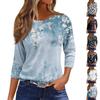 Women's Fashion Casual Round Neck 3/4 Sleeve Loose Printed T-Shirt Ladies Top