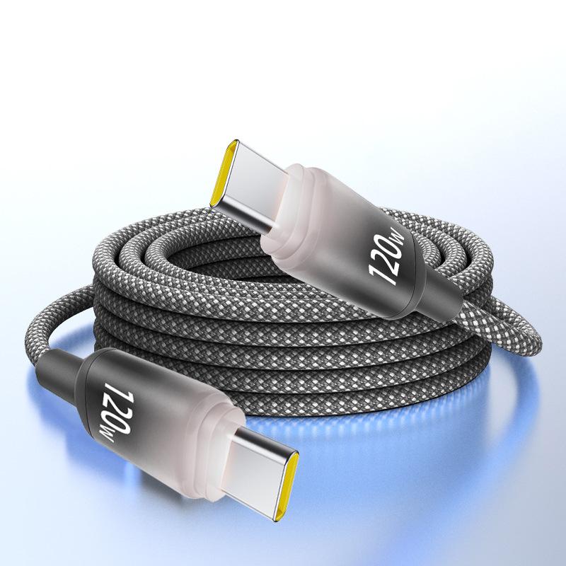 Быстрый зарядный кабель Type-C Dual на 120 Вт для Apple 15/16, ноутбуков Huawei и автомобильного зарядного устройства 6A