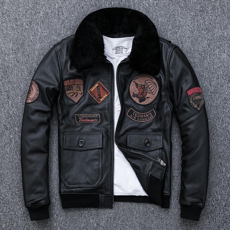 Куртка из натуральной кожи коровьей первого слоя для мужчин, воротник из овечьей шерсти, утолщенная хлопковая куртка