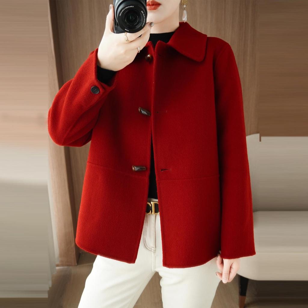 2025 Осень/Зима Женское Высококачественное Двустороннее Кашемировое Короткое Пальто - Модное Маленькое Шерстяное Пальто