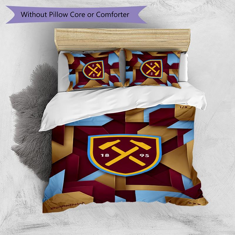 West Ham United Football Printed 3 Pieces Bedding Set, Comfortable Skin Friendly Bedroom Duvet Cover Set