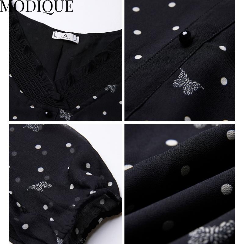 MODIQUE весна лето плюс размер новые женские свободные винтажные шифоновые блузки в горошек с принтом рубашки женские повседневные оверсайз топ с v-образным вырезом и длинными рукавами