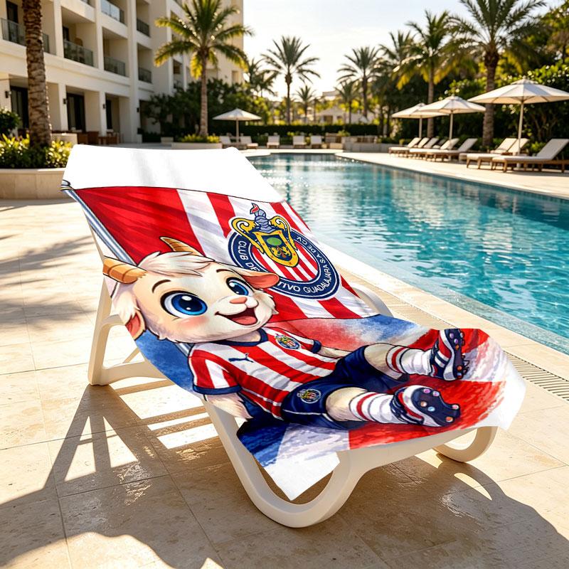 Club Deportivo Guadalajara Print Beach Towel Design, Soft, Lightweight. for Home Bathroom, Spa, Pool, Yoga, Surfing, Camping, Gift for Family, Friend
