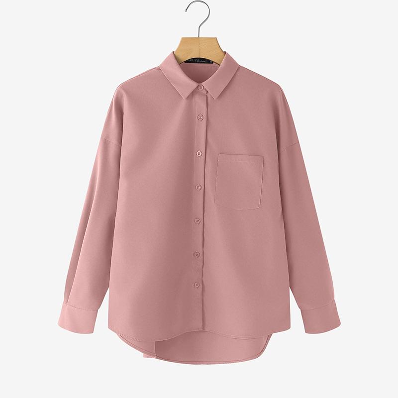 ZANZEA Женская повседневная свободная блузка с отложным воротником и длинным рукавом