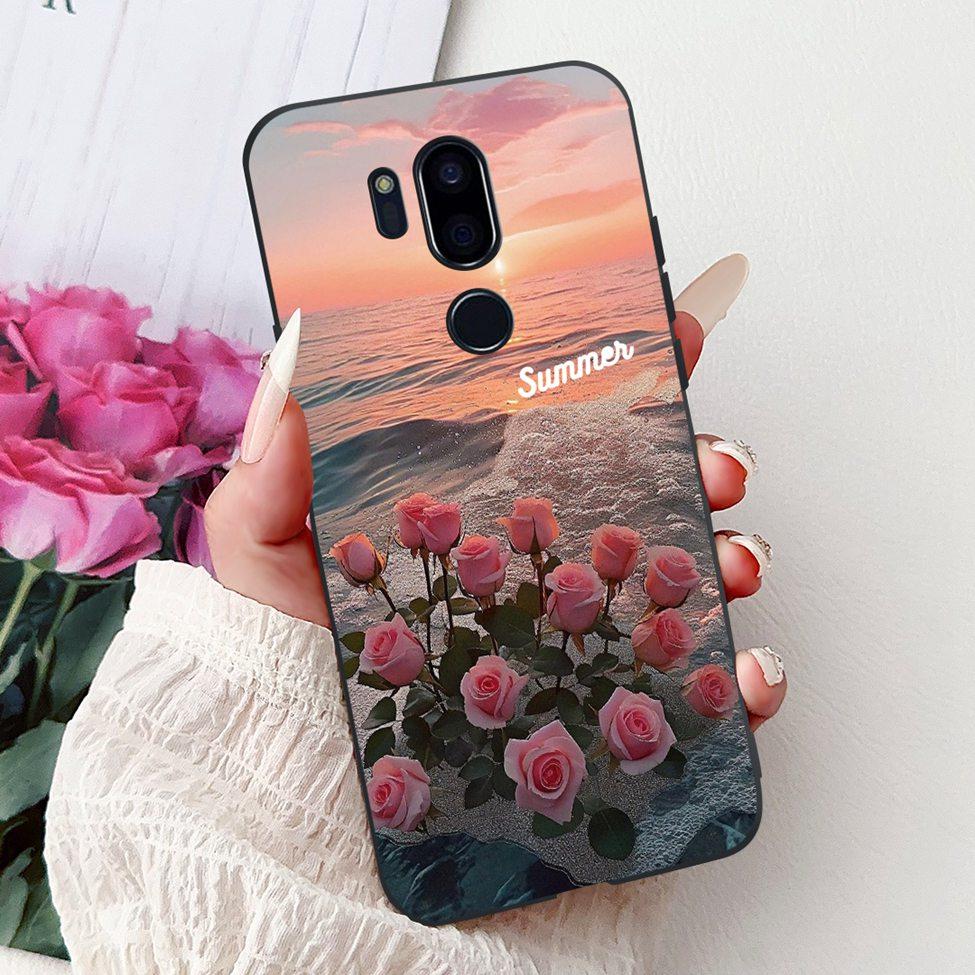 Чехол для LG G7 ThinQ Черный Силикон Милый Кот Модные Цветы Крутая Расписная Задняя Крышка Для Телефона LG G7ThinQ LMG710EM