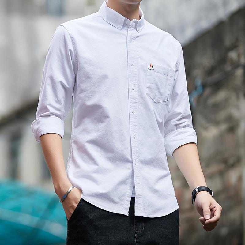 Мужская рубашка из чистого хлопка с длинным рукавом, новая осенняя однотонная мужская рубашка из ткани Оксфорд, повседневная деловая хлопковая рубашка для мужчин