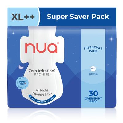 Гигиенические прокладки Nua All Night Comfort | Упаковка 30 шт. (XL++ 320 мм) | Двухслойная защита | На 50% шире задняя часть и крылышки против протекания | До 10 часов впитыва