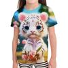 Boys and Girls' Clothes For Children Kawaii Fluffy Cat Cartoon Fashion T-shirt 3D Short Sleeve Tee Shirts Kids Clothing Summer