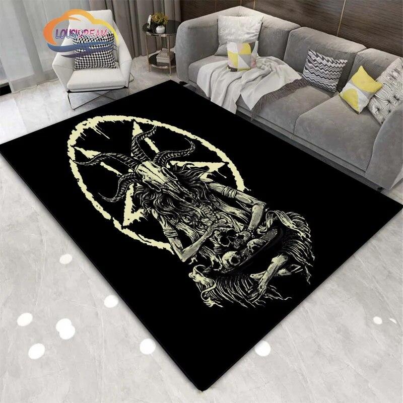Demon Goat Baphomet carpet-Satanic Skull Inverted Pentagram Area Rug-Gothic Satanic Rug-Living Room Bedroom Decorative Floor Mat