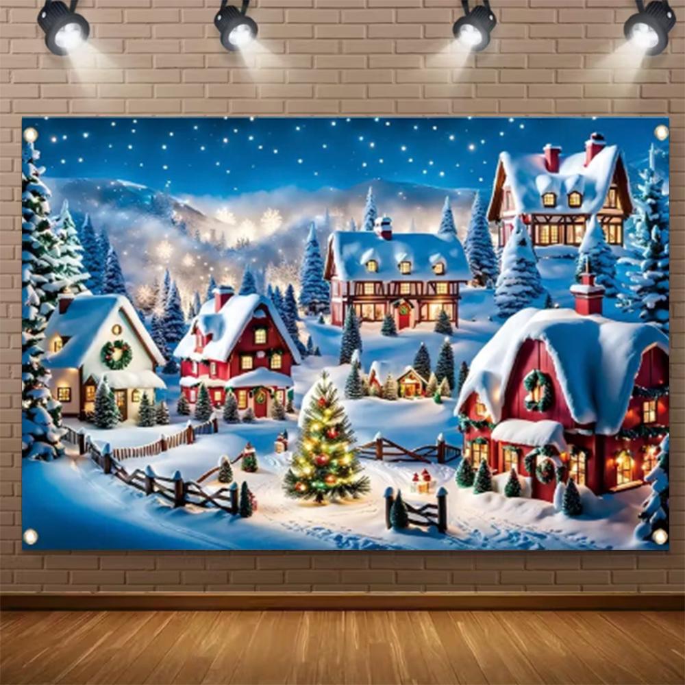 Christmas Town Snow Scene Backdrop Banner Winter Wonderland Background Supplies Xmas New Year Party Decorations Photo Shot Prop844
