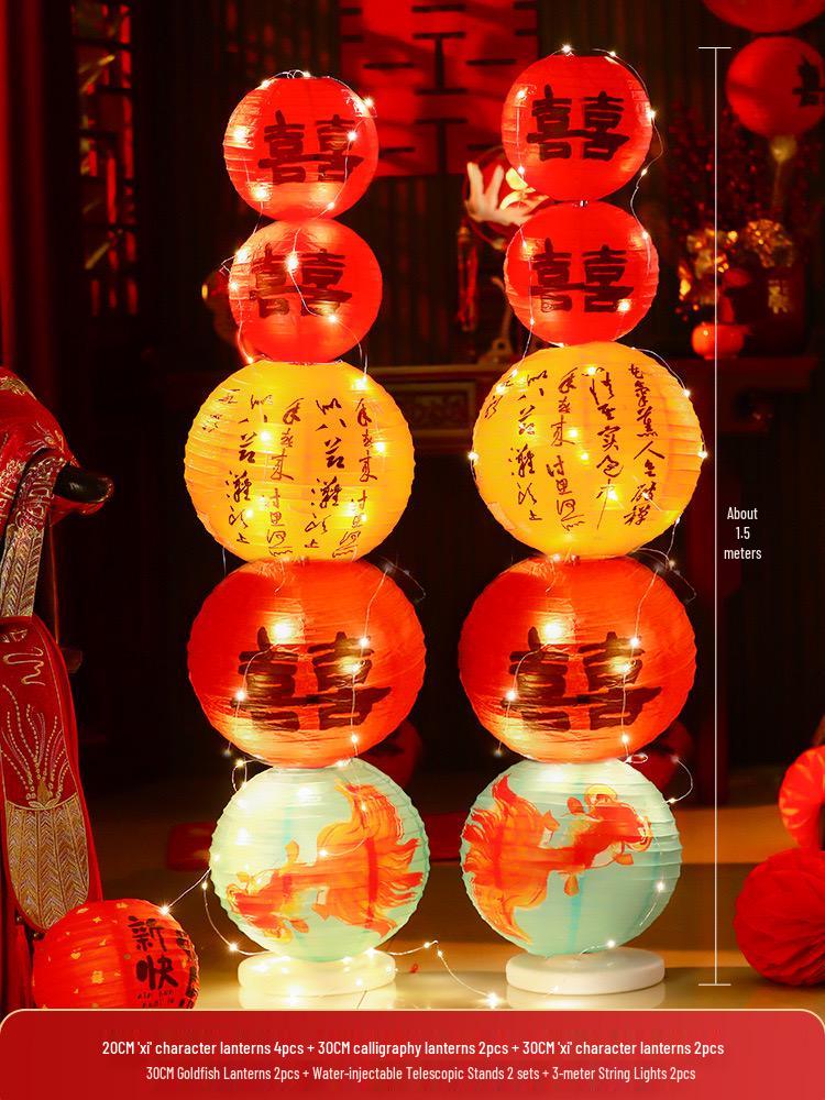 Набор для украшения китайской свадебной комнаты «Двойное счастье» с фонариками и сотовыми украшениями для спальни, реквизит для фото
